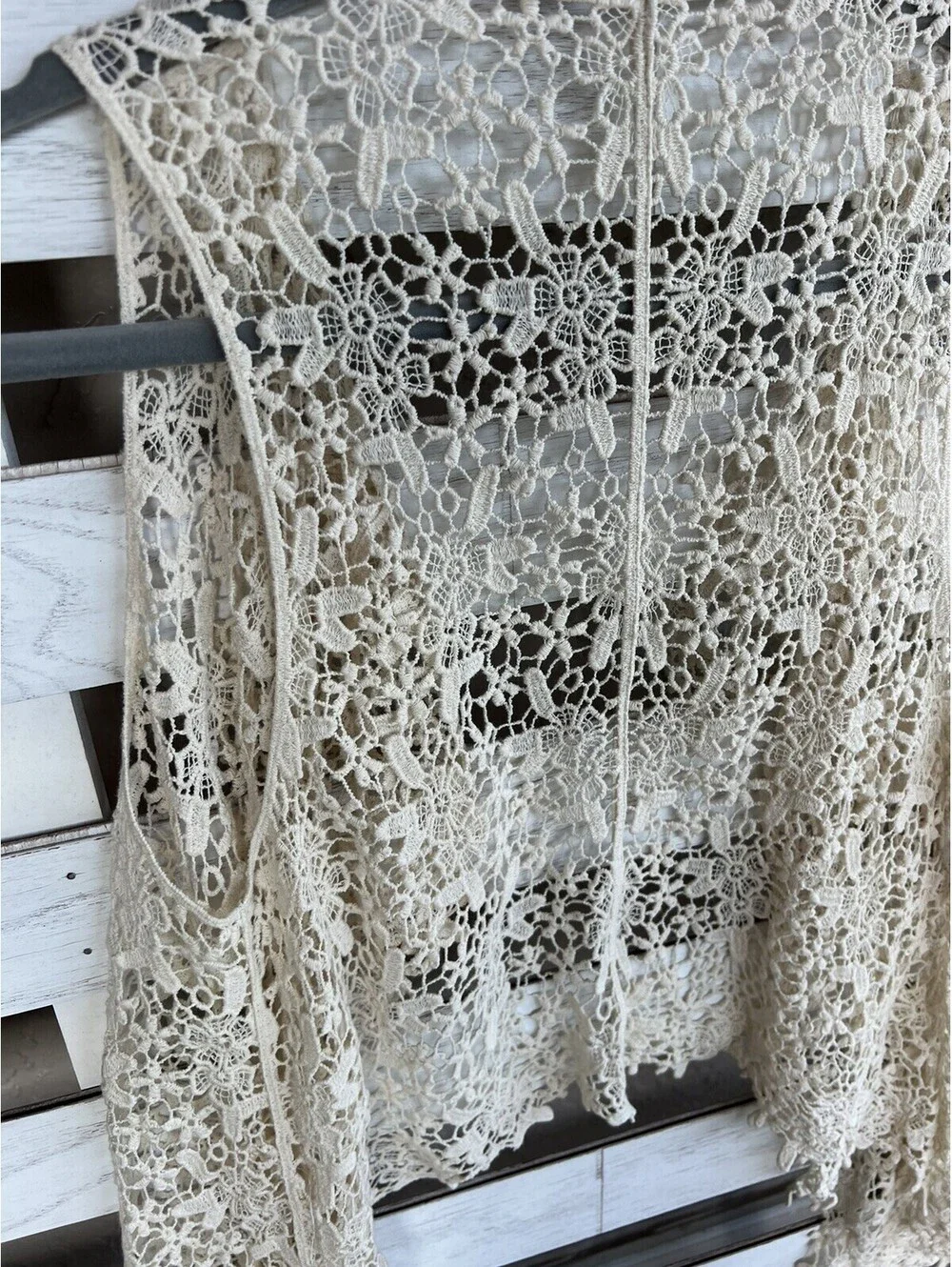 American Rag Cie Crochet Vest Top Natural Beige Floral Open Knit Size M